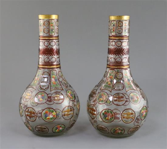 A pair of Bohemian Ottoman Market glass bottle vases, late 19th century, H.28.5cm